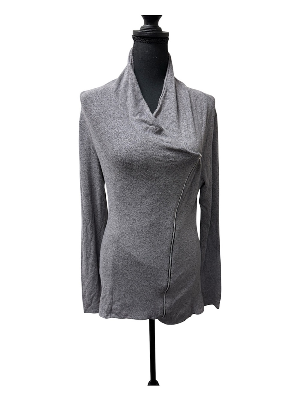 Gray Moto Jacket Top Asymmetrical Zip Soft Knit Long Sleeve Small Chic Style - Picture 1 of 10